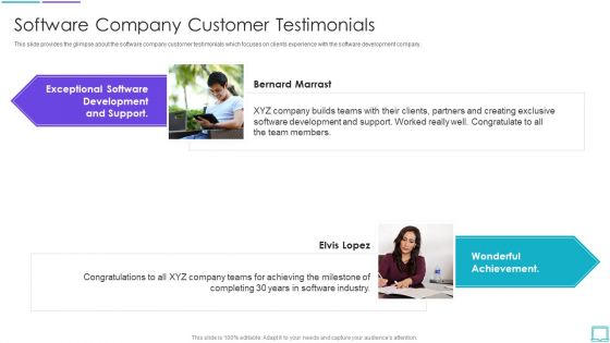 Application Development Startup Software Company Customer Testimonials Pictures PDF