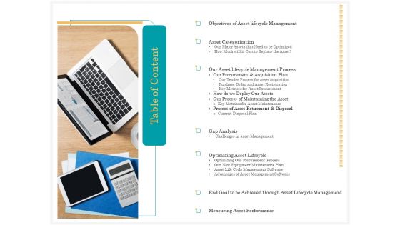 Application Life Cycle Analysis Capital Assets Table Of Content Slides PDF