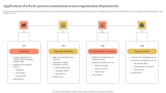 Application Of Robotic Process Automation Across Organisation Departments Introduction PDF