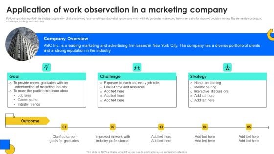 Application Of Work Observation In A Marketing Company Mockup PDF