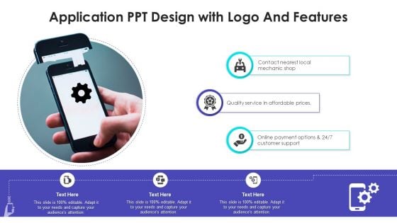 Application PPT Design With Logo And Features Pictures PDF