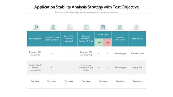 Application Stability Analysis Strategy With Test Objective Ppt PowerPoint Presentation Icon Example PDF