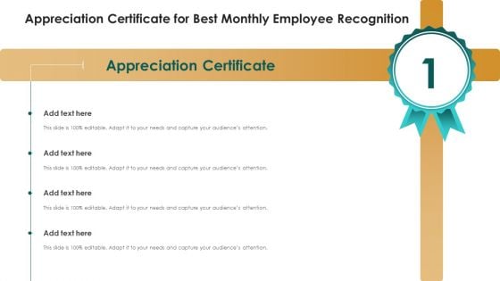 Appreciation Certificate For Best Monthly Employee Recognition Designs PDF