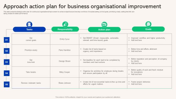 Approach Action Plan For Business Organisational Improvement Pictures PDF