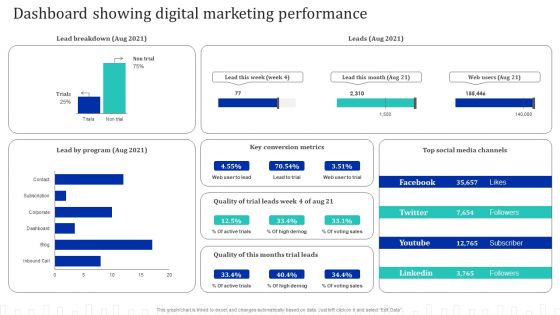 Approach Optimization For Brand Promotion Strategy Dashboard Showing Digital Marketing Performance Introduction PDF