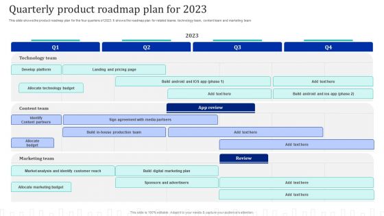 Approach Optimization For Brand Promotion Strategy Quarterly Product Roadmap Plan For 2023 Slides PDF