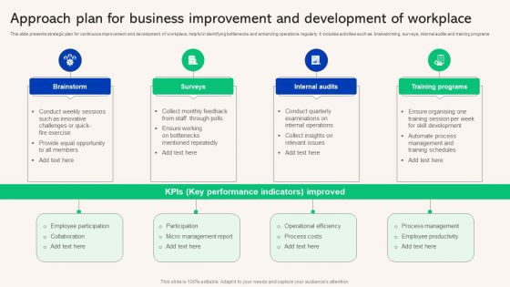 Approach Plan For Business Improvement And Development Of Workplace Microsoft PDF