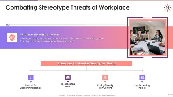 Approach To Fight Stereotype Threats In Organization Training Ppt
