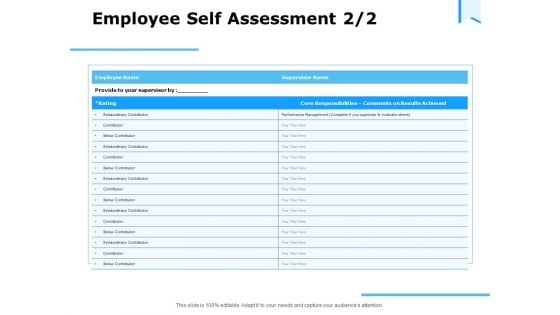 Approaches Talent Management Workplace Employee Self Assessment Rating Slides PDF
