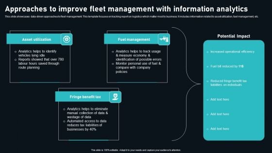 Approaches To Improve Fleet Management With Information Analytics Sample PDF Approaches To Improve Fleet Management With Information Analytics Sample PDF