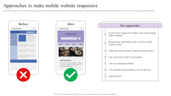 Approaches To Make Mobile Website Responsive Mobile Search Engine Optimization Guide Slides PDF