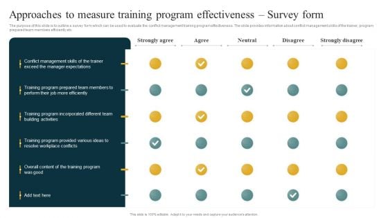 Approaches To Measure Training Program Effectiveness Survey Form Managing Organizational Clipart PDF