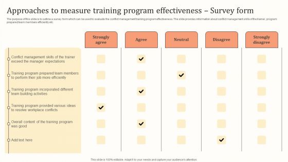 Approaches To Measure Training Program Effectiveness Survey Form Mockup PDF