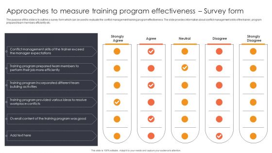 Approaches To Measure Training Program Effectiveness Survey Form Ppt Infographics File Formats PDF