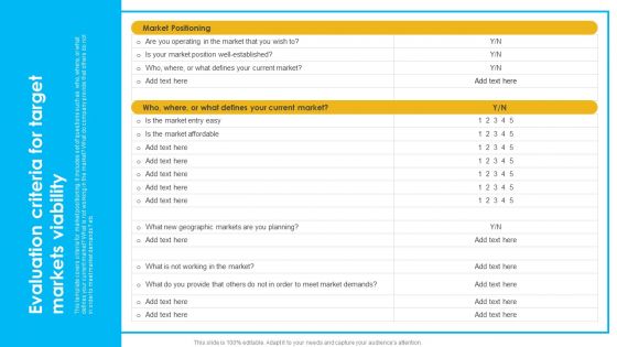 Approaches To Targeting New Customers In Various Markets Evaluation Criteria For Target Pictures PDF