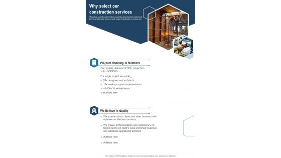 Architectural Concept Planning Proposal Why Select Our One Pager Sample Example Document