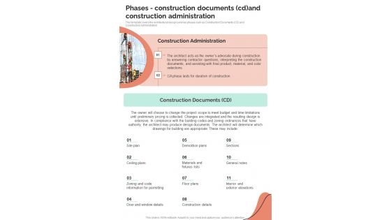 Architectural Design Services Request Phases Construction Documents Cd One Pager Sample Example Document