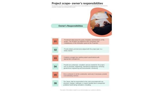 Architectural Design Services Request Project Scope Owners One Pager Sample Example Document