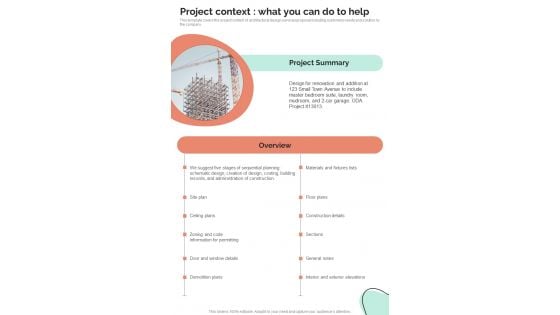 Architectural Design Services Request Proposal Project Context One Pager Sample Example Document Architectural Design Services Request Proposal Project Context One Pager Sample Example Document