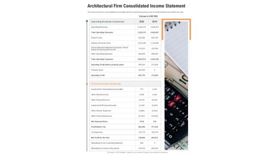 Architectural Firm Consolidated Income Statement One Pager Documents