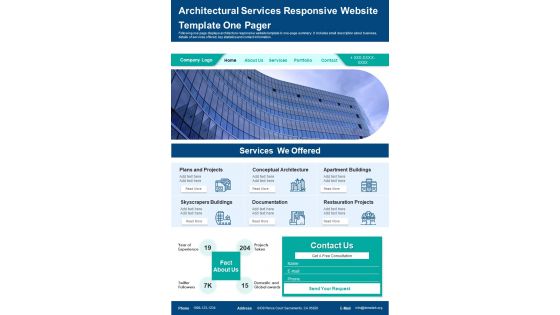 Architectural Services Responsive Website Template One Pager PDF Document PPT Template