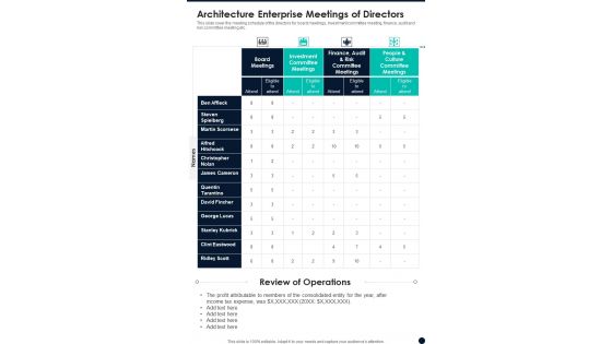 Architecture Enterprise Meetings Of Directors One Pager Documents