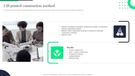 Architecture Transformation Playbook 3 D Printed Construction Method Brochure PDF