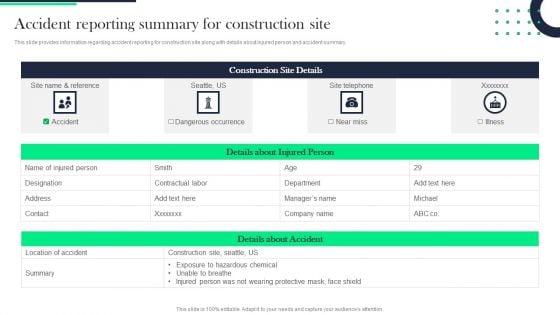 Architecture Transformation Playbook Accident Reporting Summary For Construction Site Themes PDF