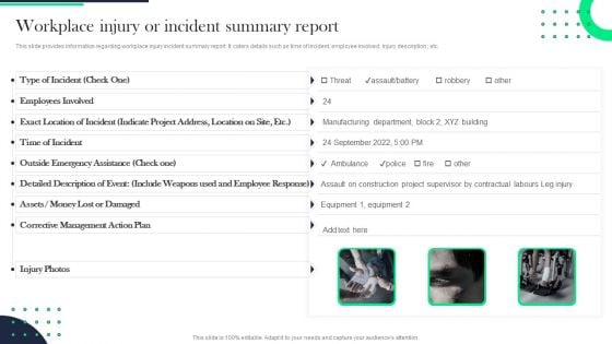 Architecture Transformation Playbook Workplace Injury Or Incident Summary Report Brochure PDF Architecture Transformation Playbook Workplace Injury Or Incident Summary Report Brochure PDF