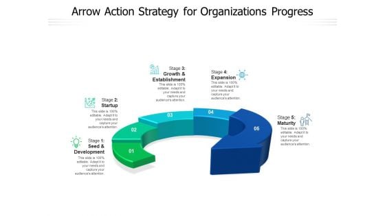 Arrow Action Strategy For Organizations Progress Ppt PowerPoint Presentation Summary Background PDF