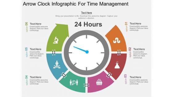 Arrow Clock Infographic For Time Management Powerpoint Template