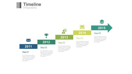 Arrow Stair Timeline With Years Powerpoint Slides