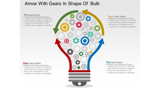 Arrow With Gears In Shape Of Bulb Powerpoint Templates