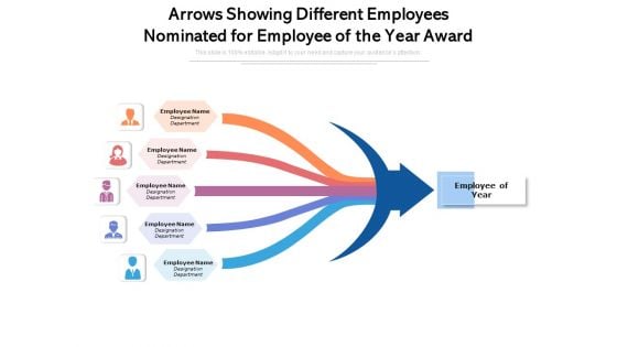 Arrows Showing Different Employees Nominated For Employee Of The Year Award Ppt PowerPoint Presentation File Layouts PDF