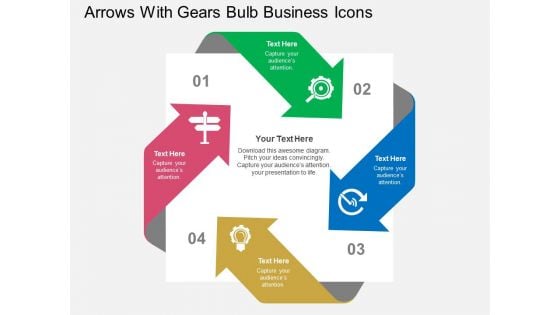 Arrows With Gears Bulb Business Icons Powerpoint Templates