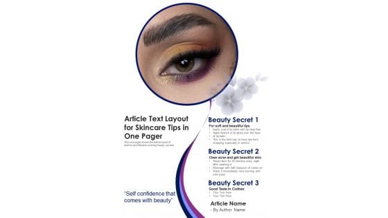 Article Text Layout For Skincare Tips In One Pager PDF Document PPT Template