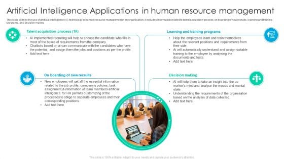 Artificial Intelligence Applications In Human Resource Management Icons PDF