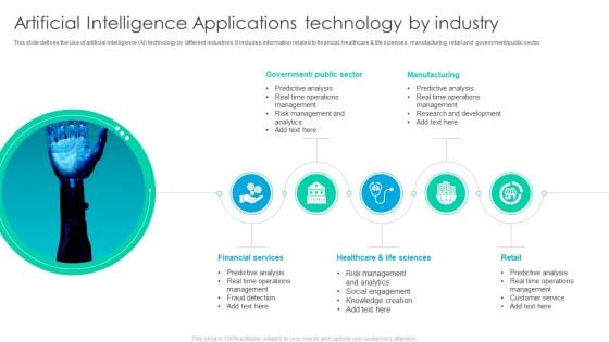 Artificial Intelligence Applications Technology By Industry Icons PDF