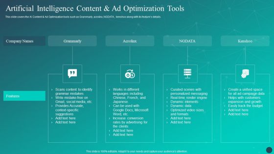 Artificial Intelligence Content And Ad Optimization Tools Infographics PDF Artificial Intelligence Content And Ad Optimization Tools Infographics PDF