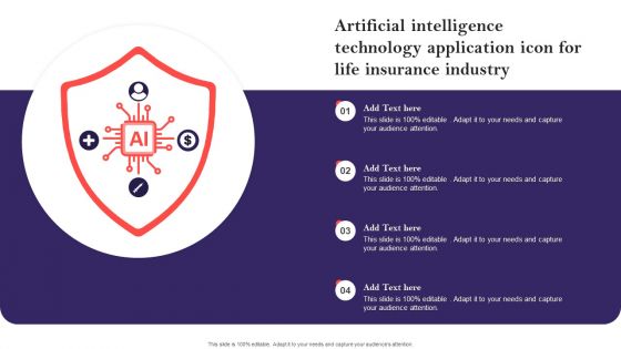 Artificial Intelligence Technology Application Icon For Life Insurance Industry Introduction PDF