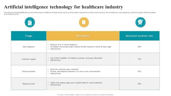 Artificial Intelligence Technology For Healthcare Industry Clipart PDF Artificial Intelligence Technology For Healthcare Industry Clipart PDF