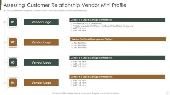 Assessing Customer Relationship Vendor Mini Profile Strategies To Improve Customer Template PDF Assessing Customer Relationship Vendor Mini Profile Strategies To Improve Customer Template PDF