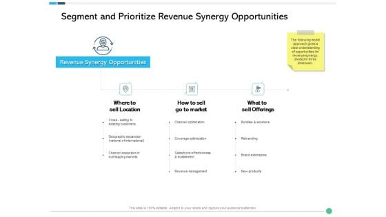 Assessing Synergies Segment And Prioritize Revenue Synergy Opportunities Ppt PowerPoint Presentation Infographic Template Portfolio PDF