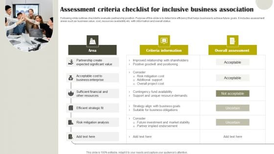 Assessment Criteria Checklist For Inclusive Business Association Pictures PDF