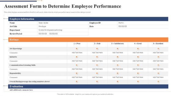 Assessment Form To Determine Employee Performance Graphics PDF