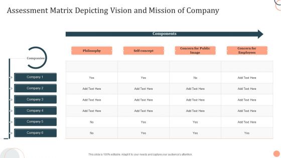 Assessment Matrix Depicting Vision And Mission Of Company Mockup PDF