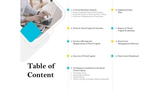 Assessment Of Fixed Assets Table Of Content Inspiration PDF