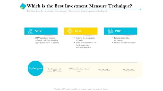 Assessment Of Fixed Assets Which Is The Best Investment Measure Technique Clipart PDF