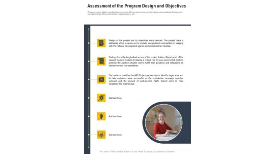 Assessment Of The Program Design And Objectives One Pager Documents