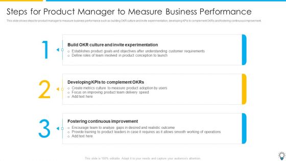 Assuring Management In Product Innovation To Enhance Processes Steps For Product Manager To Measure Business Clipart PDF